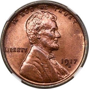 image for: 1917-D 1C MS67 Red and Brown NGC....