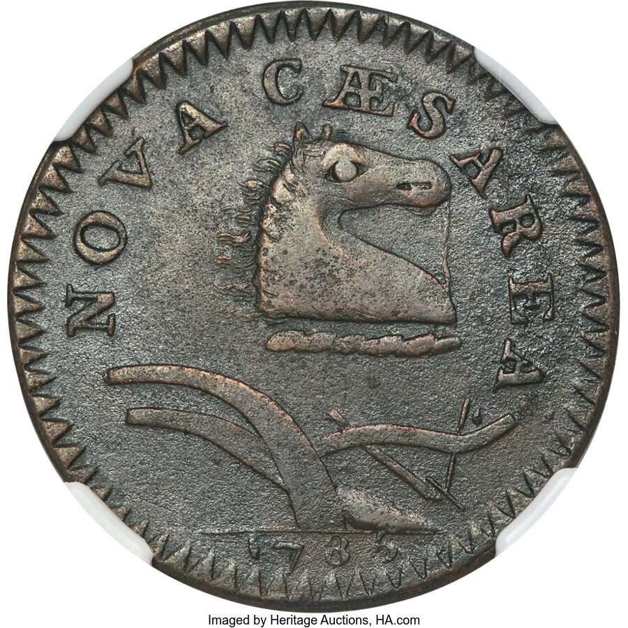 image for: 1786 New Jersey Copper, Bridle, Wide Shield, M. 18-M, W-4890, R.2, AU55 NGC....