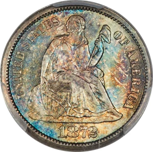 image for: 1872-S 10C F-101, R.3, MS64 PCGS....