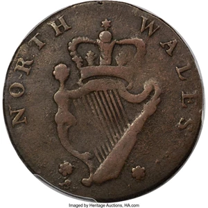 image for: 1795 1/2 P Washington North Wales Halfpenny, Lettered Edge, One Star at Each Side of Harp XF40 PCGS. Baker-34A, W-11155, Musa...