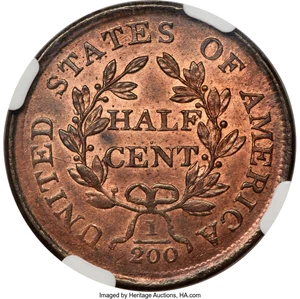 image for: 1804 1/2 C Plain 4, No Stems, C-13, B-10, R.1, MS64 Red and Brown NGC....