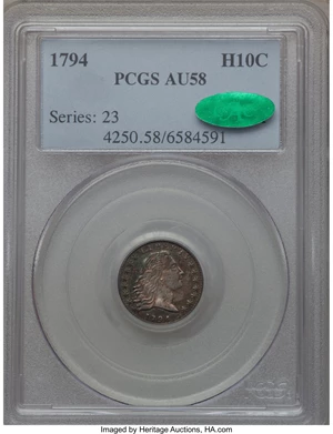 image for: 1794 H10C V-4, LM-4, R.4, AU58 PCGS. CAC....