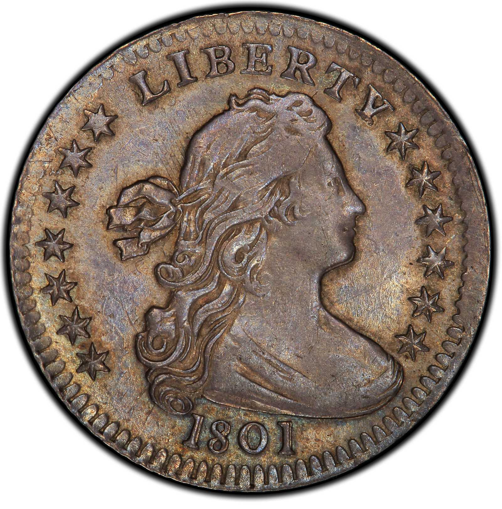 1801 Draped Bust Half Dime. Logan McCloskey-2. Rarity-4. Almost Uncirculated-58 (PCGS).