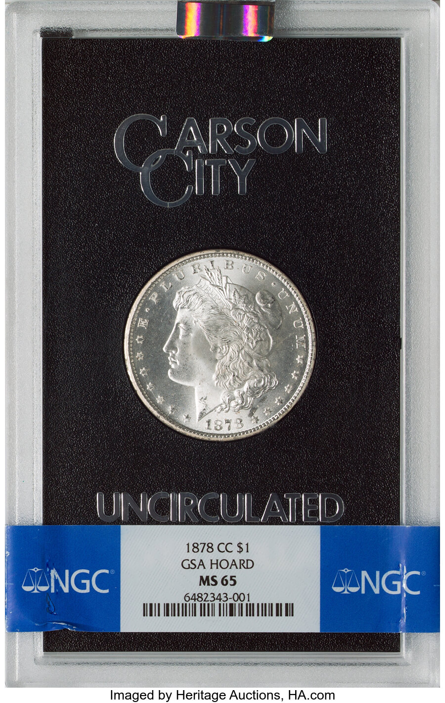 1878-CC $1 GSA MS65 NGC. NGC Census: (139/8). PCGS Population: (13/1). CDN: $4,100 Whsle. Bid for NGC/PCGS MS65. Mintage 2,...