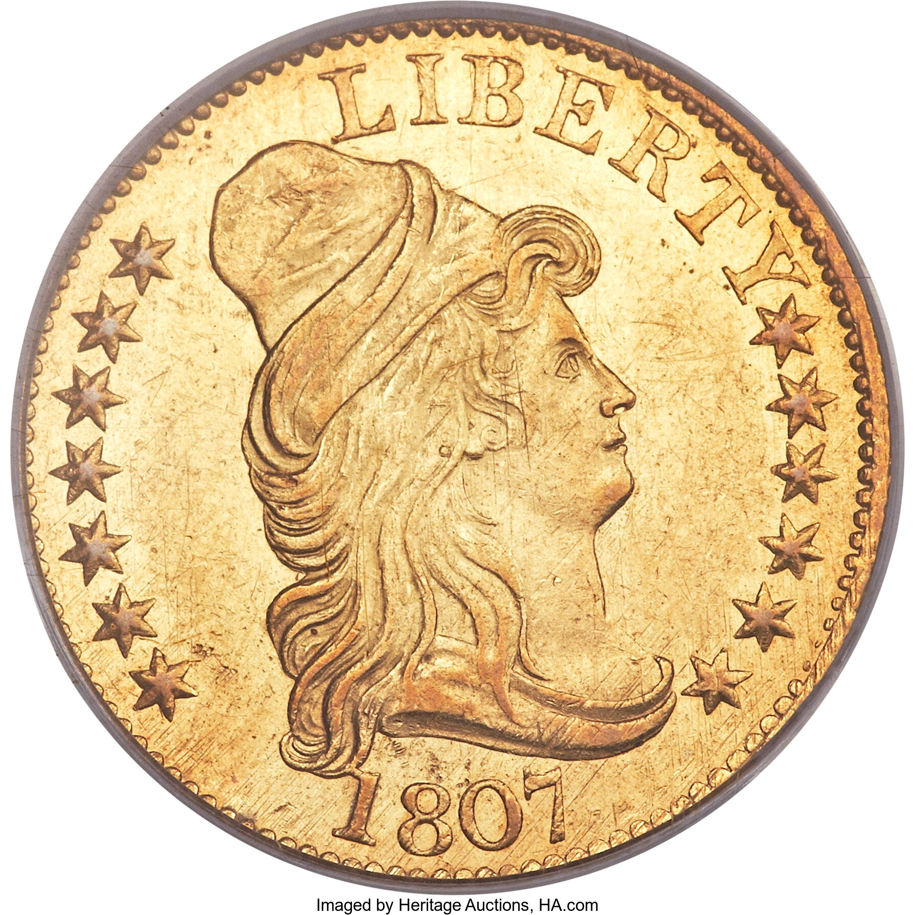 1807 $5 Bust Right, BD-1, R.4, AU58 PCGS. ...