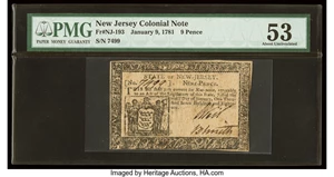 image for: New Jersey January 9, 1781 9d PMG About Uncirculated 53....