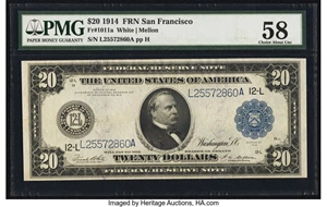 image for: Fr. 1011a $20 1914 Federal Reserve Note PMG Choice About Unc 58....