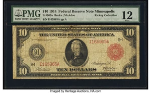 image for: Fr. 900a $10 1914 Red Seal Federal Reserve Note PMG Fine 12....