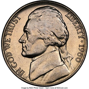 image for: 1960-D 5C MS67 NGC. NGC Census: (27/0). PCGS Population: (7/0). Mintage 192,582,180. ...