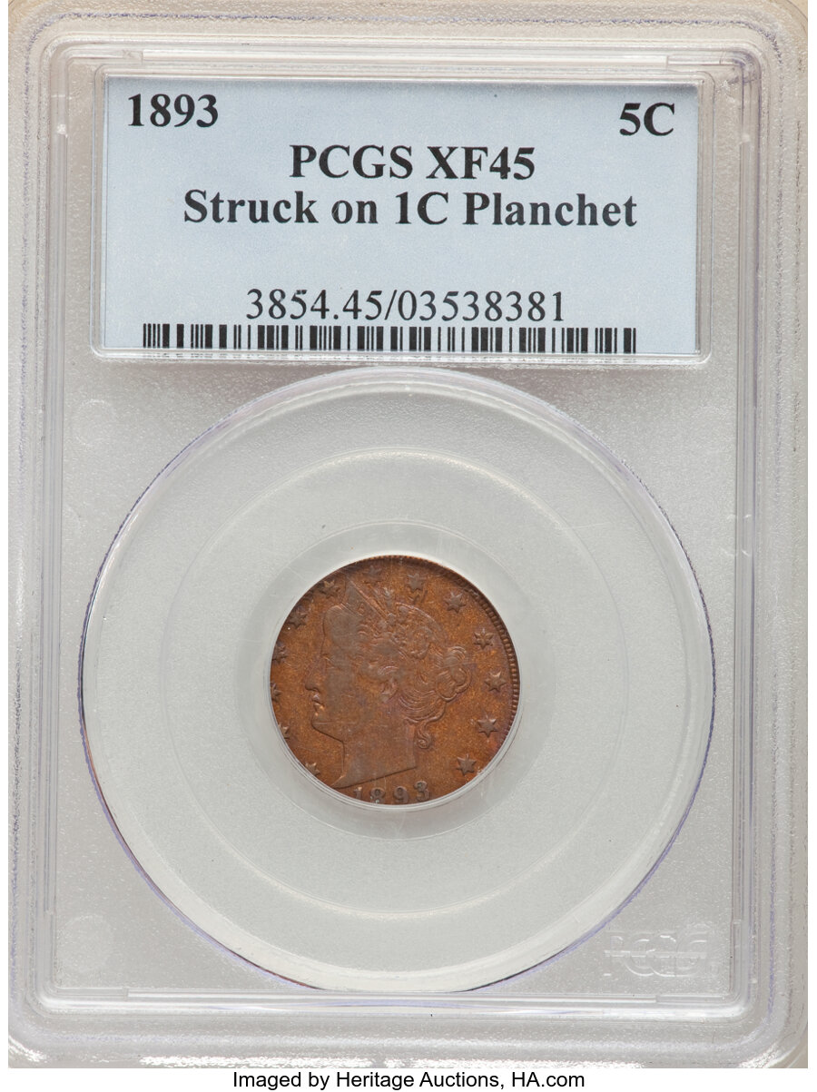 1893 5c AU50 thumbnail 2