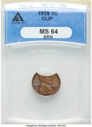 image for: 1939 1C Lincoln Cent -- Clip -- MS64 Brown ANACS....