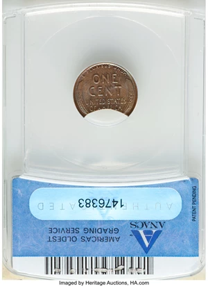 image for: 1939 1C Lincoln Cent -- Clip -- MS64 Brown ANACS....