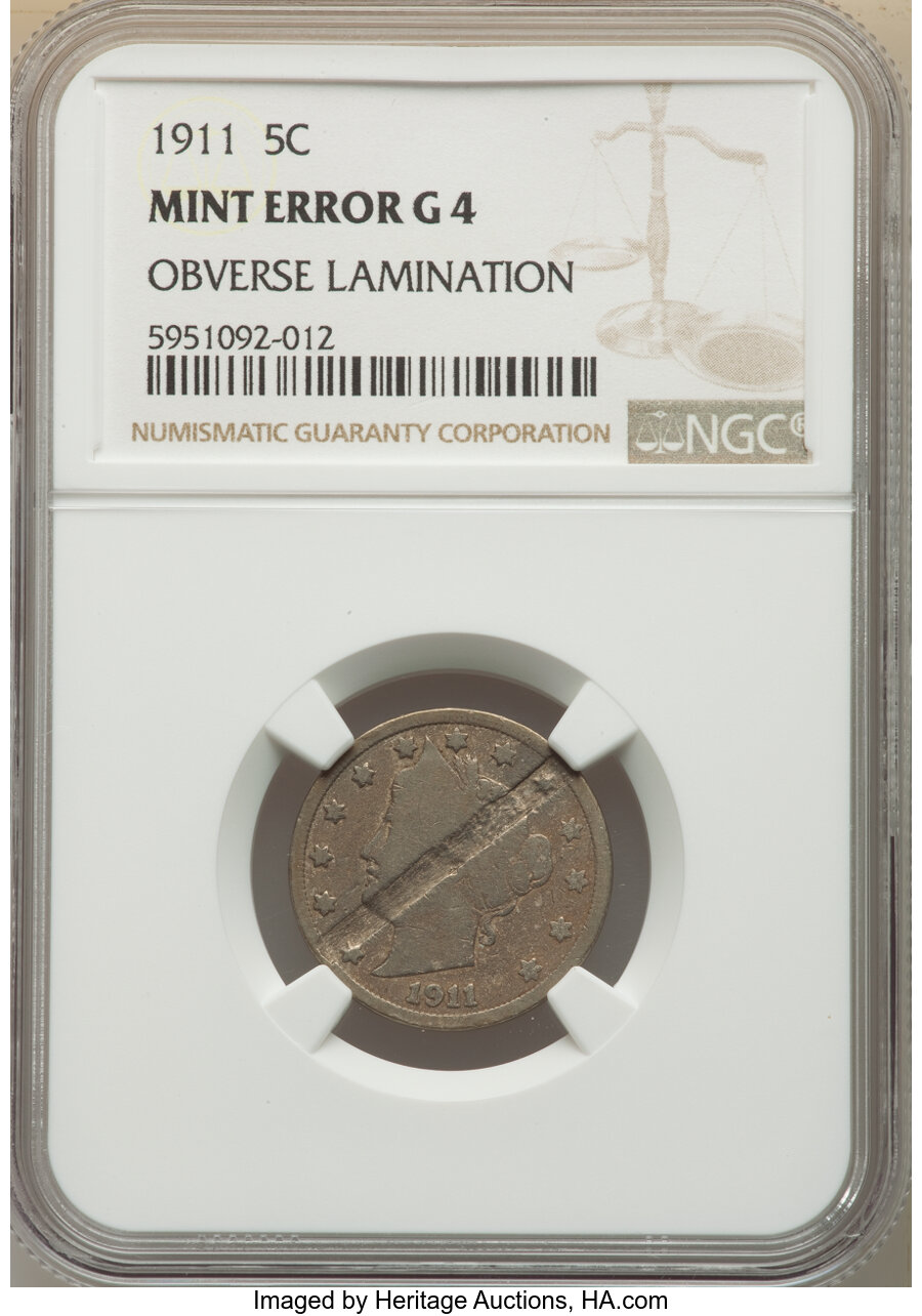 1911 5C Liberty Nickel -- Obverse Lamination -- Good 4 NGC. ...