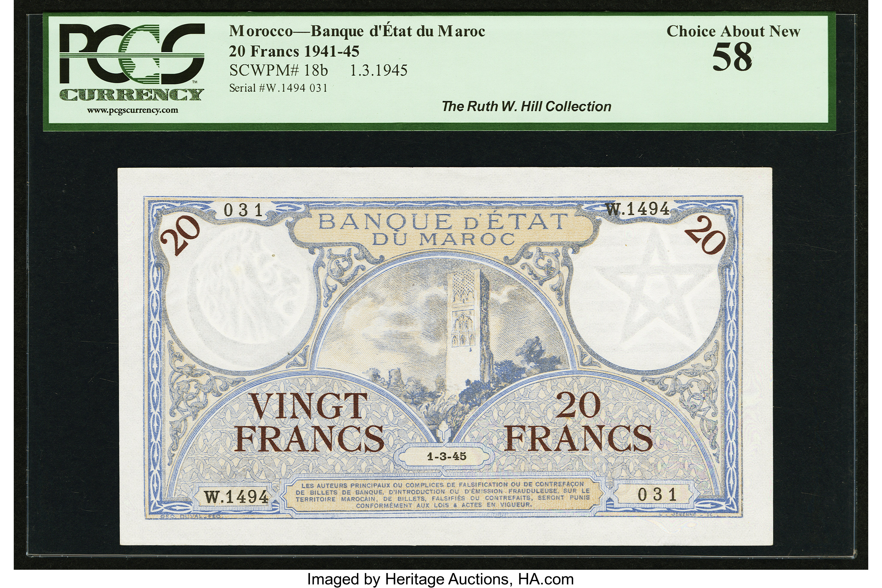 9.11.1942 09 11 1942 Sig 8 Series 1400 1493 Banque d'État du Maroc 