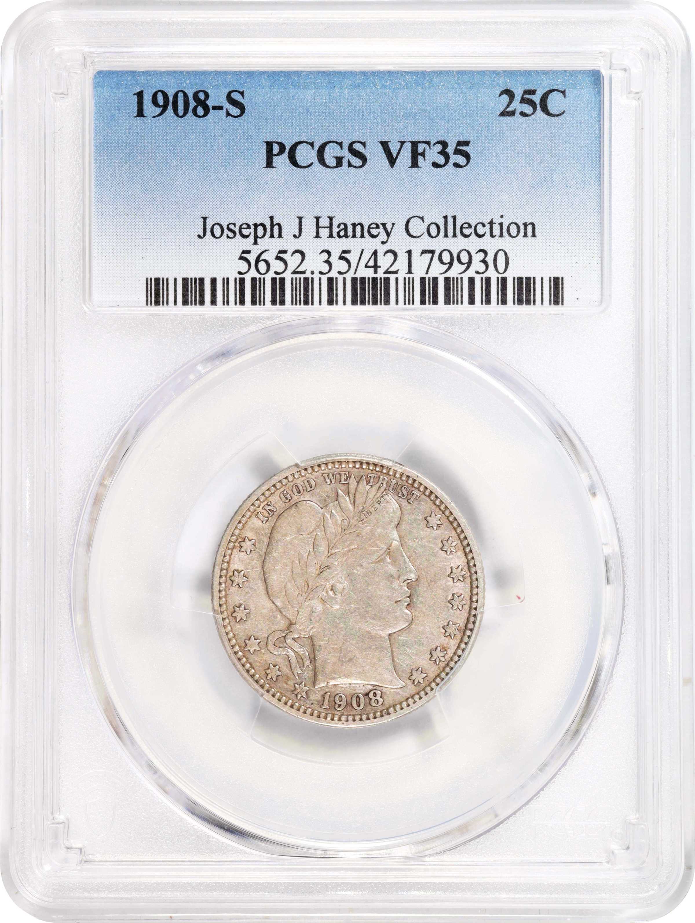 1908-S 25c VF35 CAC thumbnail 3