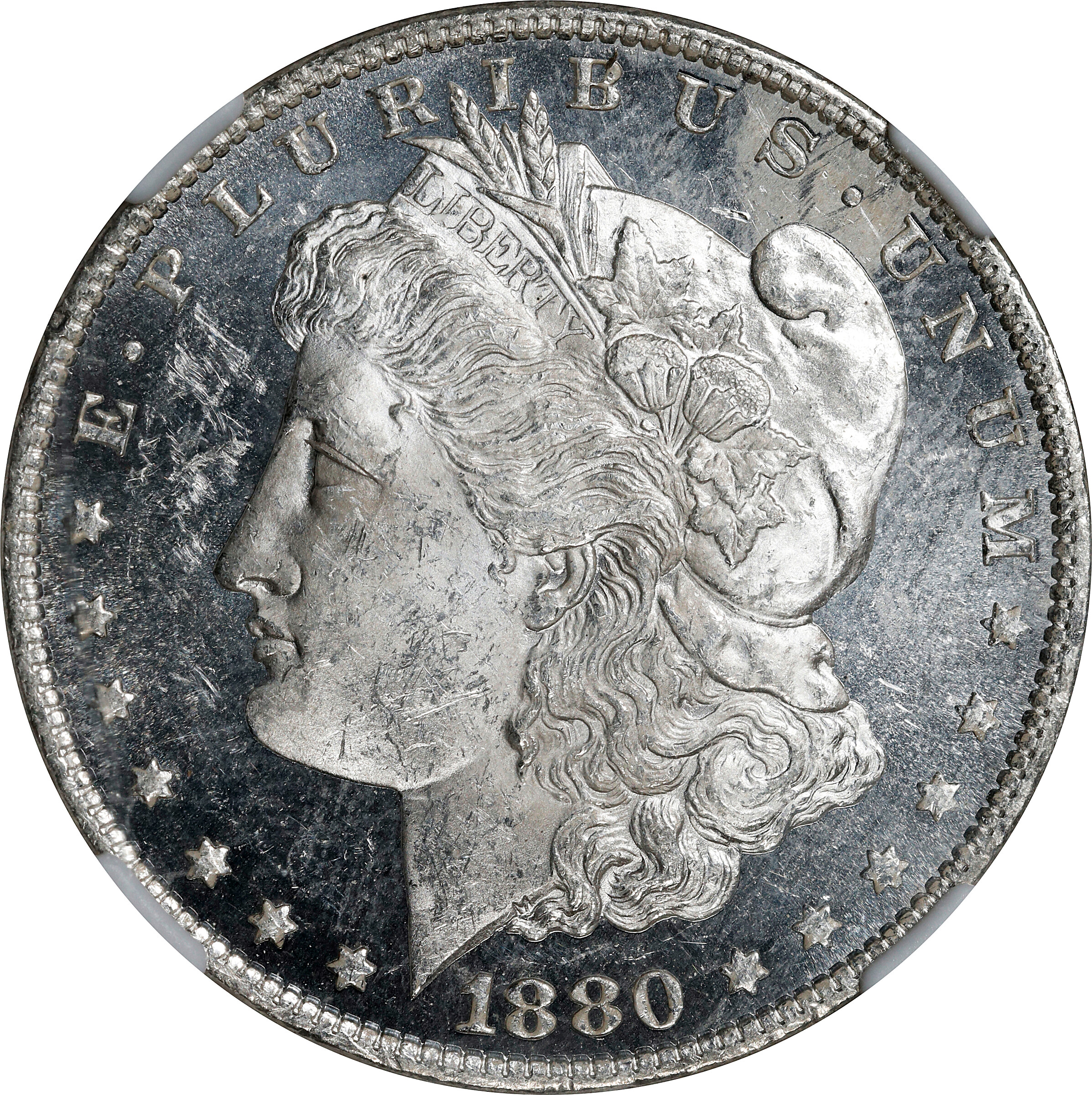 1880-O Morgan Silver Dollar. MS-61 DPL (NGC).