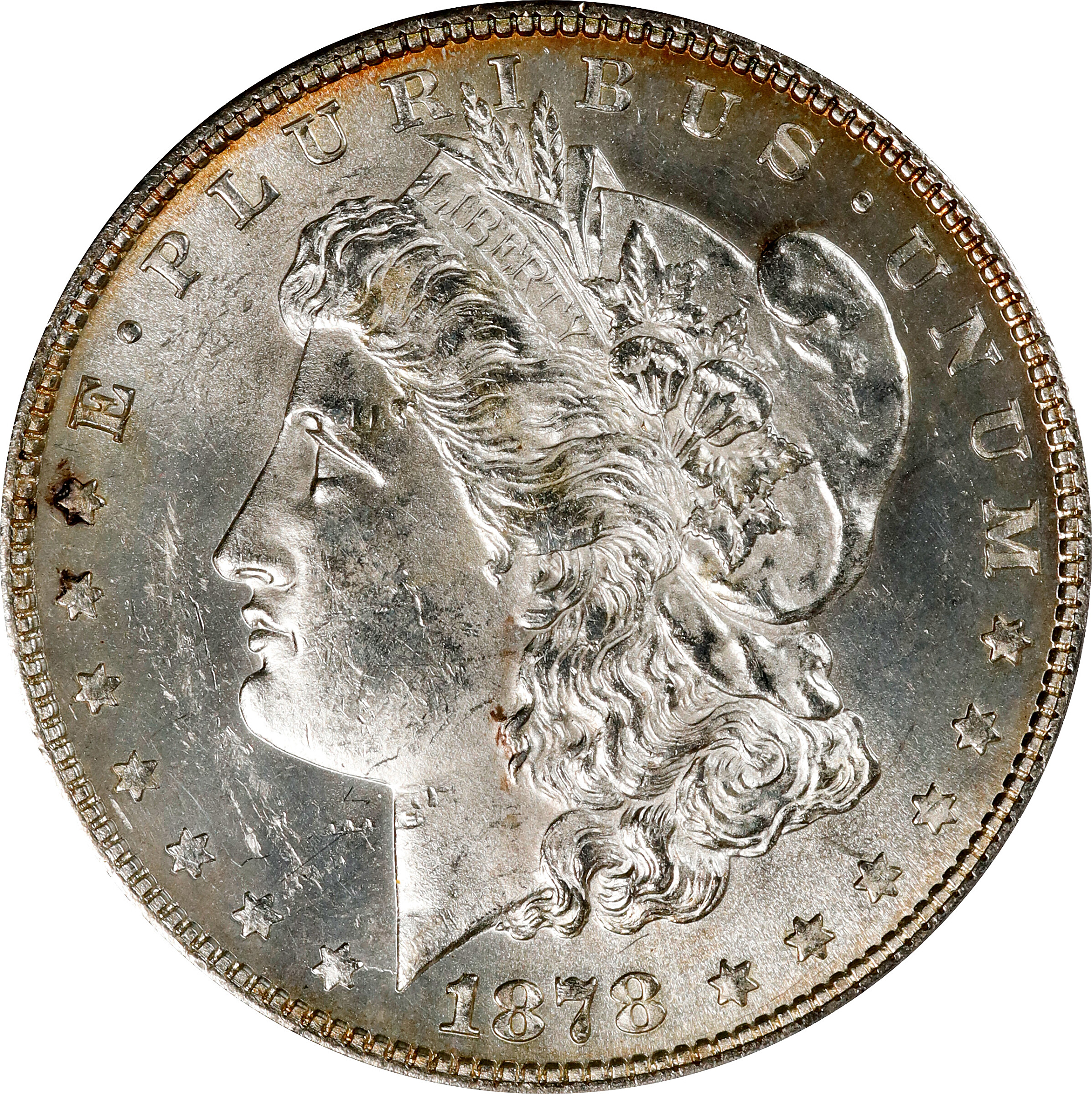 1878 Morgan Silver Dollar. 8 Tailfeathers. VAM-2A. Super CD. Lines in LIB. MS-61 (ANACS).