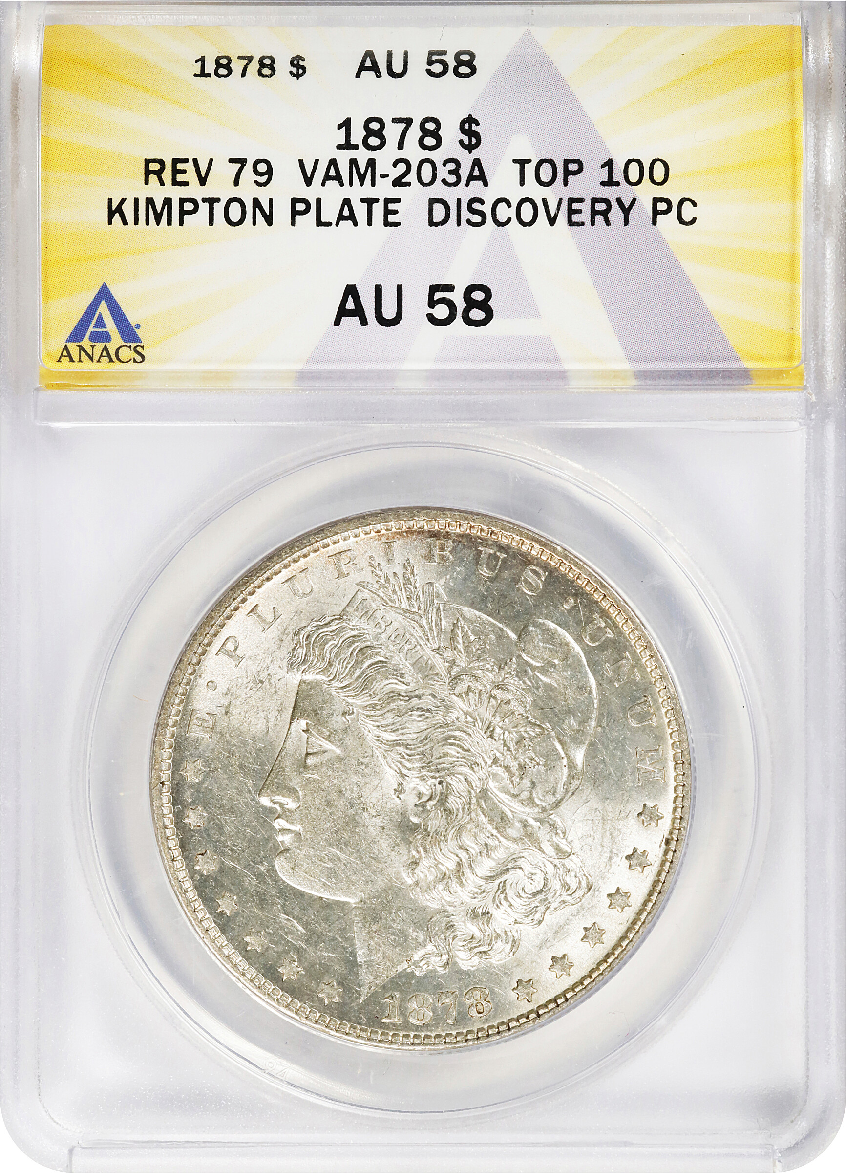1878 7TF $1  Reverse of 1879, Short Leaf, VAM-203 AU53 thumbnail 9