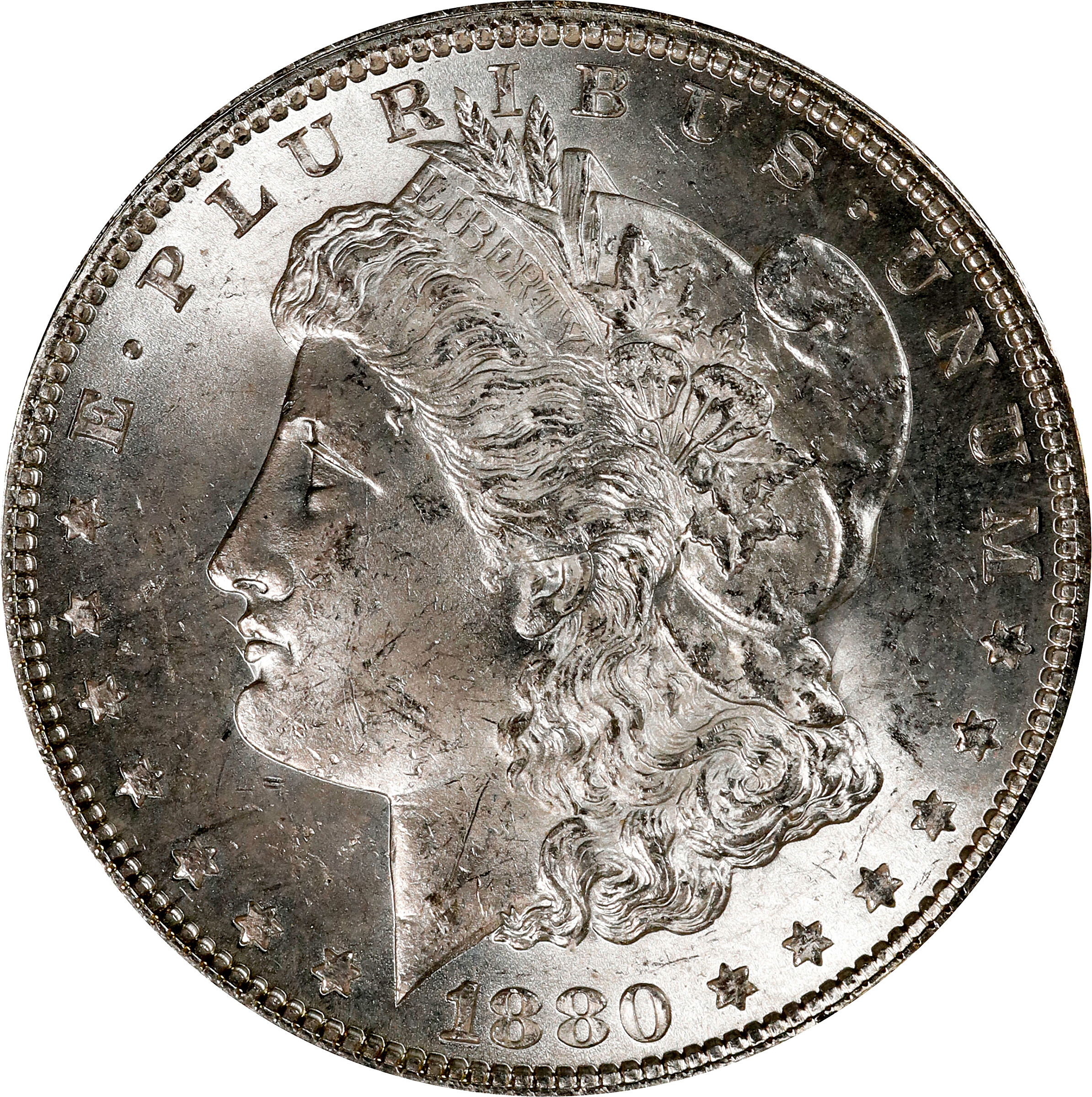 1880 Morgan Silver Dollar. VAM-32A. Hit List 40. Clashed IN. MS-63 (ANACS).