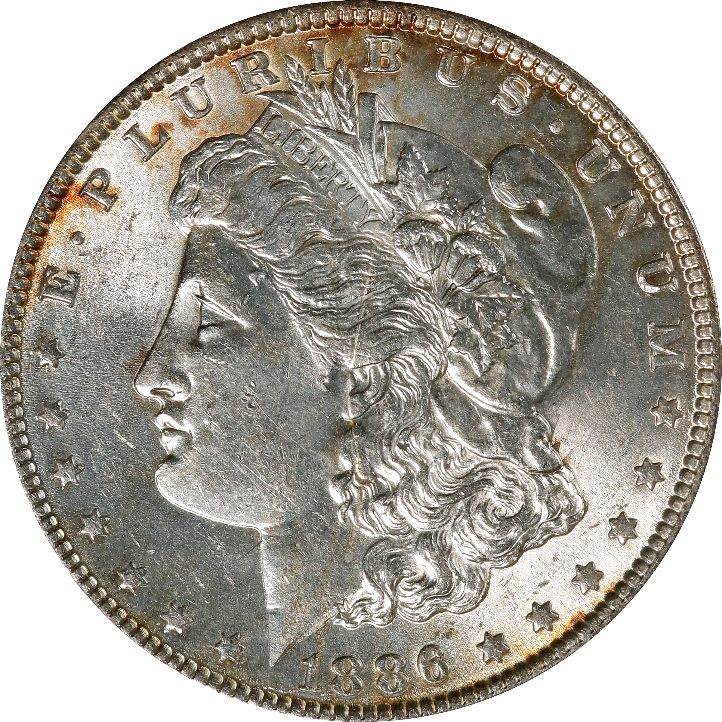 1886 Morgan Silver Dollar. VAM-1A1. Top 100 Variety. Line in 6/Thru M, Die Clash. MS-60 (ANACS). Discovery Piece.