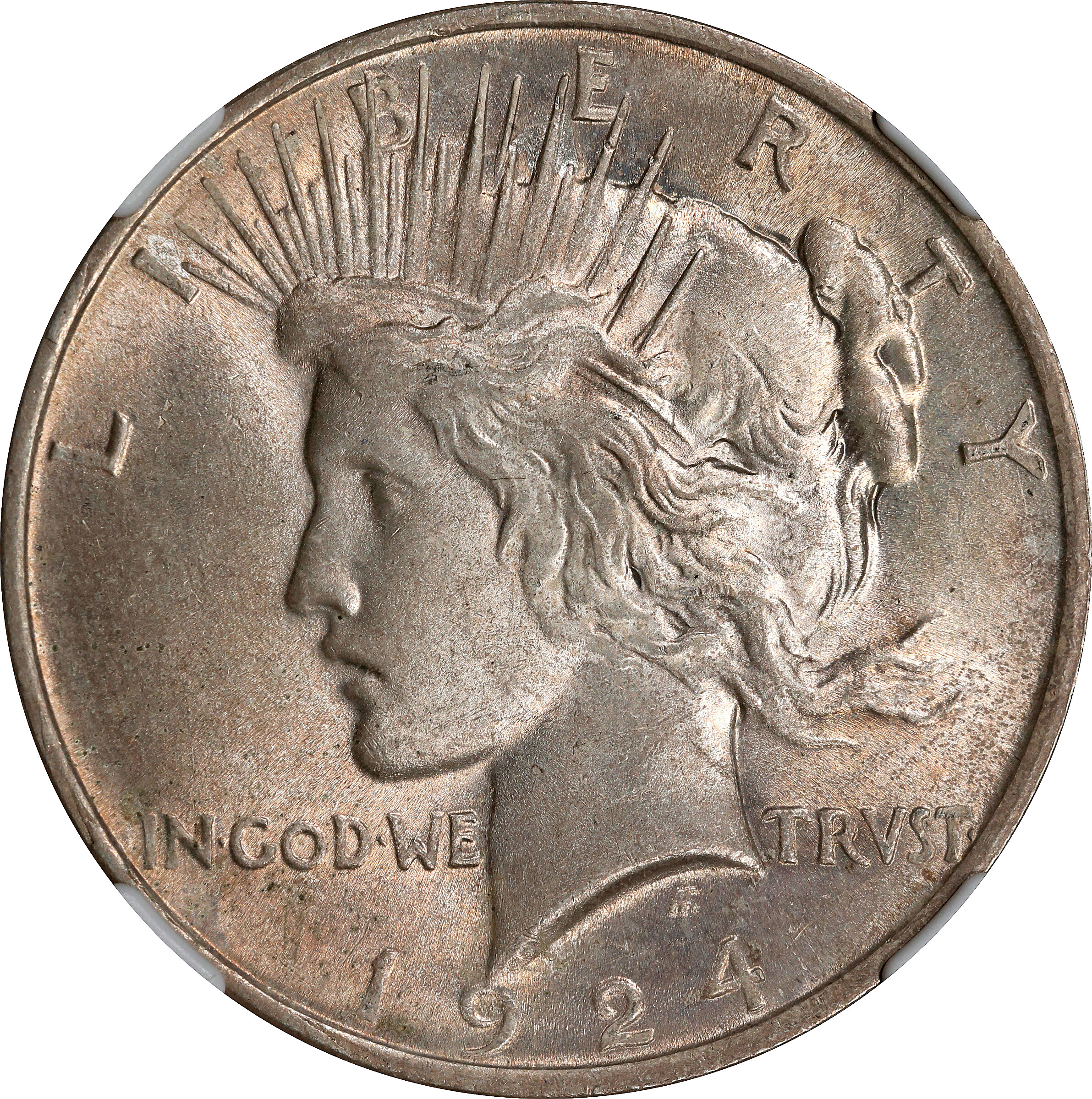 1924 Peace Silver Dollar. VAM-5A. Top 50 Variety. Broken Wing. MS-64 (NGC).