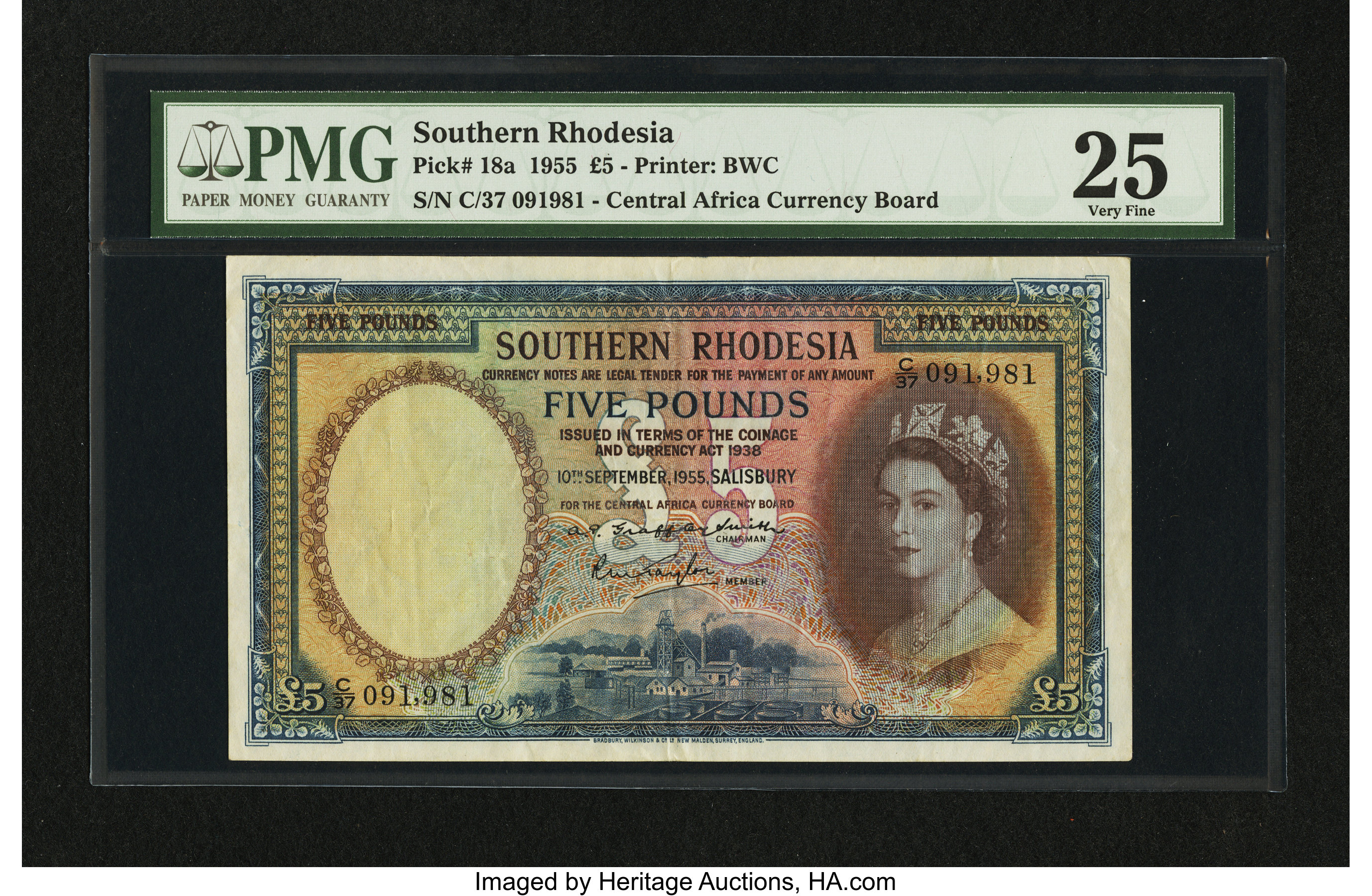 Southern Rhodesia Bank Note, Central Africa Currency Board, 5 