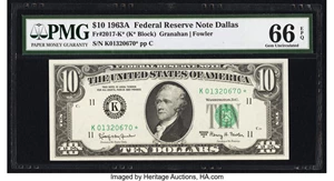image for: Fr. 2017-K* $10 1963A Federal Reserve Star Note. PMG Gem Uncirculated 66 EPQ....