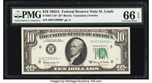 image for: Fr. 2017-H* $10 1963A Federal Reserve Star Note. PMG Gem Uncirculated 66 EPQ....