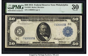 image for: Fr. 1032 $50 1914 Federal Reserve Note PMG Very Fine 30....