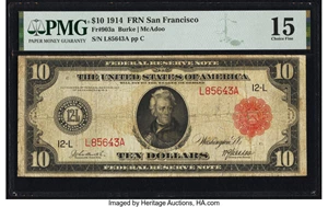image for: Fr. 903a $10 1914 Red Seal Federal Reserve Note PMG Choice Fine 15....