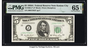 image for: Fr. 1962-J* $5 1950A Federal Reserve Star Note. PMG Gem Uncirculated 65 EPQ....