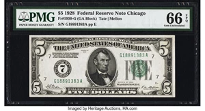 image for: Fr. 1950-G $5 1928 Federal Reserve Note. PMG Gem Uncirculated 66 EPQ....