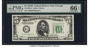 image for: Fr. 1958-G $5 1934B Federal Reserve Note. PMG Gem Uncirculated 66 EPQ....