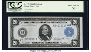 image for: Fr. 995 $20 1914 Federal Reserve Note PCGS Choice About New 58....