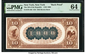 image for: Hessler 509 (New York, NY) - $10 1882 Brown Back Fr. 479-92 (The National Bank of the Republic of New York) Ch. # 1000 Back Pr...