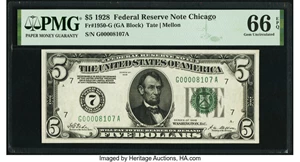 image for: Fr. 1950-G $5 1928 Federal Reserve Note. PMG Gem Uncirculated 66 EPQ....