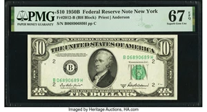 image for: Fr. 2012-B $10 1950B Federal Reserve Note. PMG Superb Gem Unc 67 EPQ....