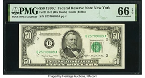 image for: Fr. 2110-B $50 1950C Federal Reserve Note. PMG Gem Uncirculated 66 EPQ....