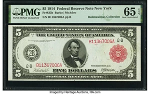 image for: Fr. 833b $5 1914 Red Seal Federal Reserve Note PMG Gem Uncirculated 65 EPQ....