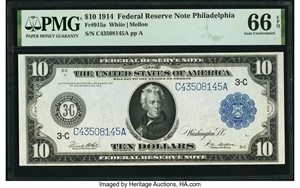 image for: Fr. 915a $10 1914 Federal Reserve Note PMG Gem Uncirculated 66 EPQ....