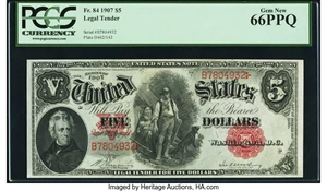 image for: Fr. 84 $5 1907 Legal Tender PCGS Gem New 66PPQ....
