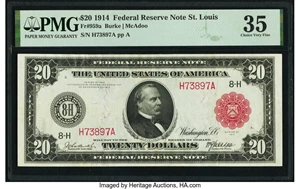 image for: Fr. 959a $20 1914 Red Seal Federal Reserve Note PMG Choice Very Fine 35....