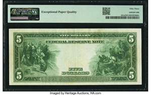 image for: Low Serial Number J22A Fr. 841a $5 1914 Red Seal Federal Reserve Note PMG About Uncirculated 53 EPQ....