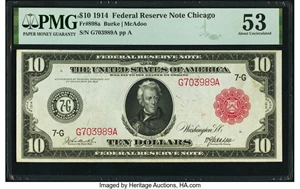 image for: Fr. 898a $10 1914 Red Seal Federal Reserve Note PMG About Uncirculated 53....