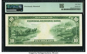 image for: Fr. 898a $10 1914 Red Seal Federal Reserve Note PMG About Uncirculated 53....