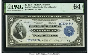 image for: Fr. 758 $2 1918 Federal Reserve Bank Note PMG Choice Uncirculated 64 EPQ....