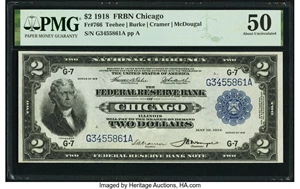 image for: Fr. 766 $2 1918 Federal Reserve Bank Note PMG About Uncirculated 50....