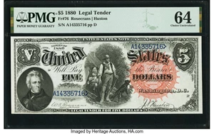 image for: Fr. 76 $5 1880 Legal Tender PMG Choice Uncirculated 64....