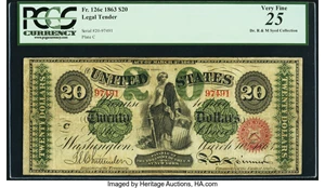image for: Fr. 126c $20 1863 Legal Tender PCGS Very Fine 25....