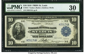 image for: Fr. 815 $10 1918 Federal Reserve Bank Note PMG Very Fine 30....